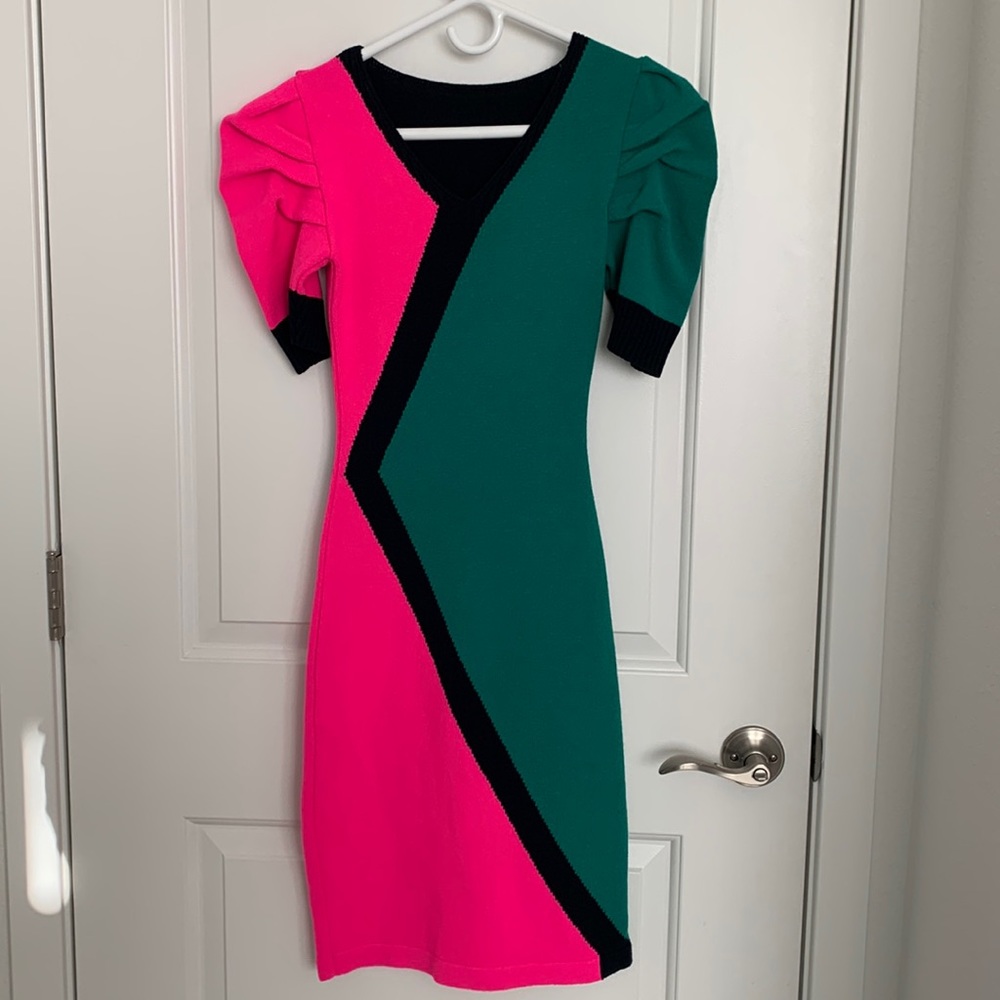 Puff Sleeve Sweater/knit Dress size M multicolor